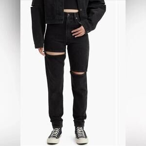 Levis High Waisted Mom Jeans sliced black high rise leg holes rips retro 28